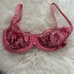 Agent Provocateur Sequin Embellished Pink Plunge underwired Bra 32DD